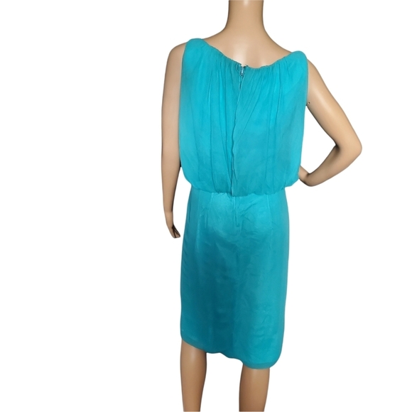 Vintage 50s Elinor Gay Turquoise Chiffon Cocktail Party Dress - Picture 3 of 10
